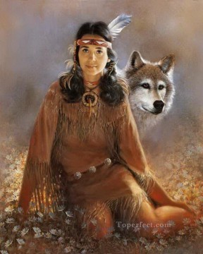 狼 Painting - インディアンメイデン 1